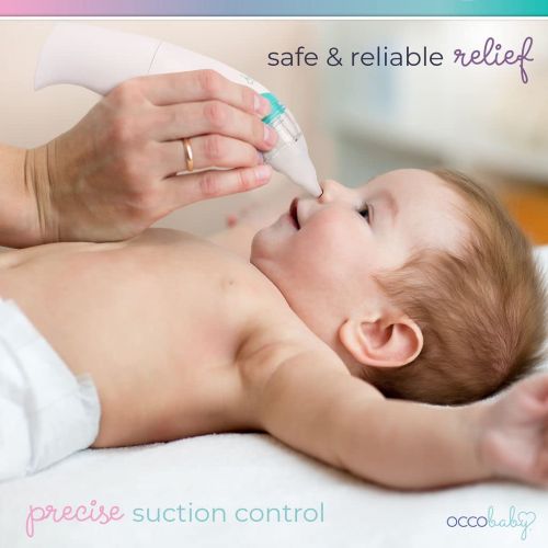  OCCObaby Baby Nasal Aspirator - Safe Hygienic and Quick Battery Operated Nose Cleaner with 3 Sizes of Nose Tips Includes Bonus Manual Nose Sucker for Newborns and Toddlers (Limited