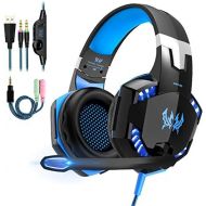[아마존베스트]OCDAY gaming headset, headset for PS4, PC Xbox One, gaming headphones 3.5 mm, surround sound wired with microphone, LED light for laptop, Mac, mobile phone, tablet (blue).