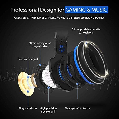  [아마존베스트]OCDAY gaming headset, headset for PS4, PC Xbox One, gaming headphones 3.5 mm, surround sound wired with microphone, LED light for laptop, Mac, mobile phone, tablet (blue).