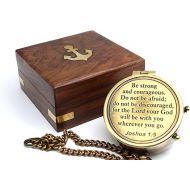 Be Strong and Courageous Do Not Be AfraidAntique Nautical Vintage Directional Magnetic Compass with Famous Scripture Quote Engraved Baptism Gifts with Wooden Case for Loved Ones, Son, Father, Love,