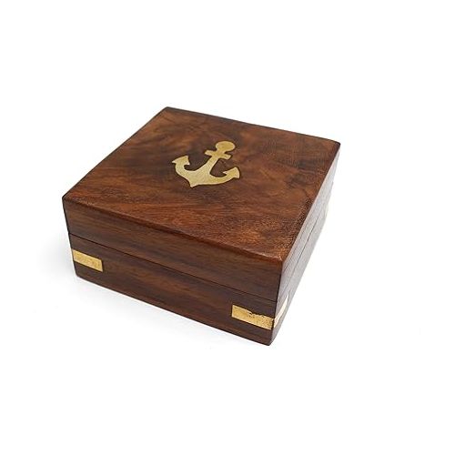  Be Strong and Courageous Do Not Be AfraidAntique Nautical Vintage Directional Magnetic Compass with Famous Scripture Quote Engraved Baptism Gifts with Wooden Case for Loved Ones, Son, Father, Love,