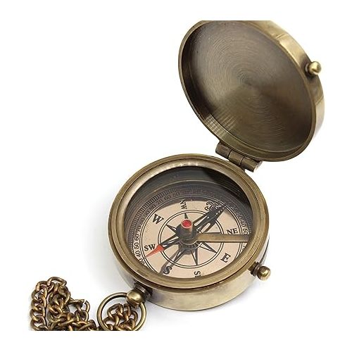  Be Strong and Courageous Do Not Be AfraidAntique Nautical Vintage Directional Magnetic Compass with Famous Scripture Quote Engraved Baptism Gifts with Wooden Case for Loved Ones, Son, Father, Love,