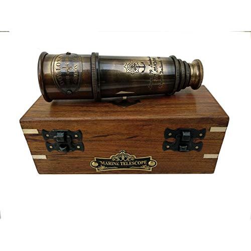  [아마존베스트]Marine Art Replicas 1920 DOLLOND London Brass Maritime Vintage Telescope, Nautical Spyglass Antique Mounted Solid Brass 15 Inch Pirate Telescope with Wooden Box.