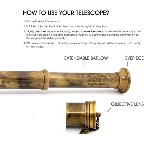  [아마존베스트]Marine Art Replicas 1920 DOLLOND London Brass Maritime Vintage Telescope, Nautical Spyglass Antique Mounted Solid Brass 15 Inch Pirate Telescope with Wooden Box.