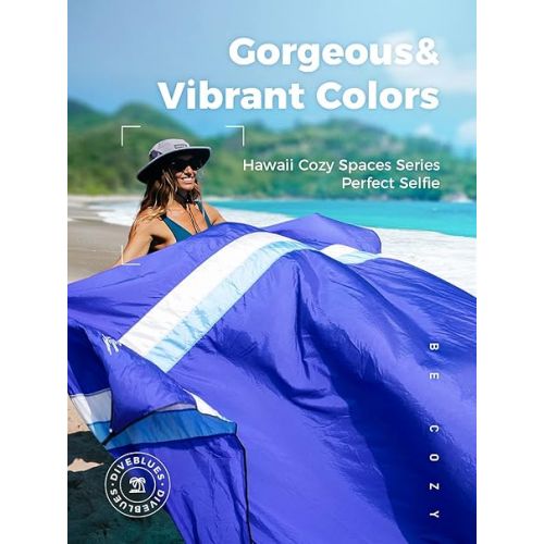  OCOOPA Diveblues Beach Blanket, Sand Free, Large Oversized Beach Blanket, Comfortable Parachute Nylon, Cozy& Chic, Compact& Light, Reinforced Windproof, 4 Stakes&1 Travel Bag, S09