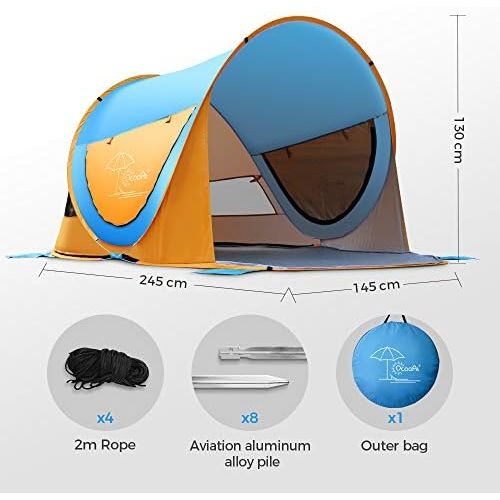  OCOOPA Beach Tent, Large Pop Up Beach Tent for 4 People, Anti-UV Automatic Beach Tent Camping Sun Shelter Instant Portable, 4 Sides Ventilation Design Sun Shelter Tents, Suitable f