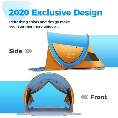  OCOOPA Beach Tent, Large Pop Up Beach Tent for 4 People, Anti-UV Automatic Beach Tent Camping Sun Shelter Instant Portable, 4 Sides Ventilation Design Sun Shelter Tents, Suitable f