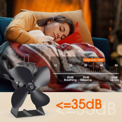  OCROUKI Heat Powered Stove Fan 4 Blades Wood Stove Fan,Silent Heat Powered Fireplace Fan,No Electricity Required,for Gas/Pellet/Wood Log Burner Fireplace