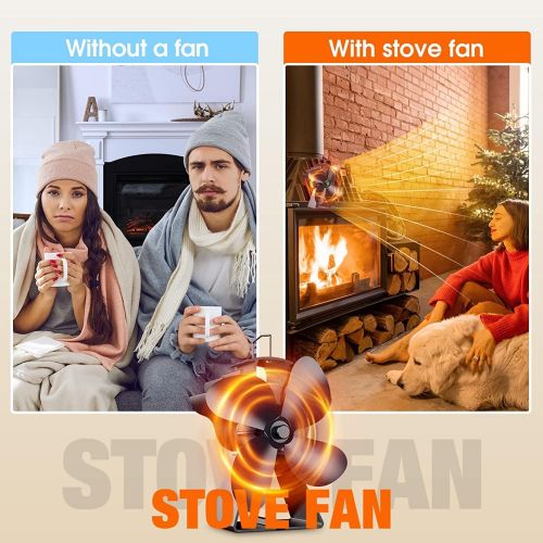 OCROUKI Heat Powered Stove Fan 4 Blades Wood Stove Fan,Silent Heat Powered Fireplace Fan,No Electricity Required,for Gas/Pellet/Wood Log Burner Fireplace