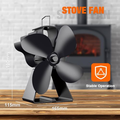  OCROUKI Heat Powered Stove Fan 4 Blades Wood Stove Fan,Silent Heat Powered Fireplace Fan,No Electricity Required,for Gas/Pellet/Wood Log Burner Fireplace