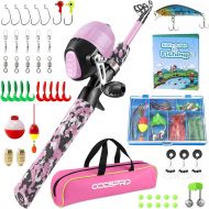 ODDSPRO Kids Fishing Pole Pink, Portable Telescopic Fishing Rod and Reel Combo Kit - with Spincast Fishing Reel Tackle Box for Girls, Youth