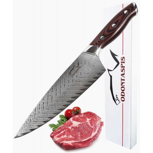  ODONTASPIS Professional Chef Knife - Sharp And Durable 8 Inch Cooking Knife - Japanese Aus10 High Carbon Steel Core -67 Layer Damascus 440Stainless Steel Knife Face Multifunction K