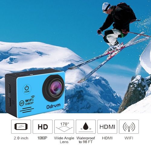  ODRVM WiFi Actioncam Full HD 1080P Unterwasserkamera Digital Wasserdicht 2.0 Zoll LCD Helmkamera mit 2 Stue. Batterien, Action cam fuer Kinder, Extremsport und Outdoor-Sportaktivitaete (BLA