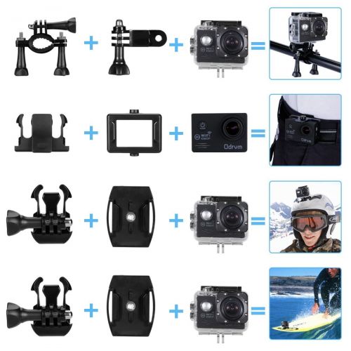  ODRVM WiFi Actioncam Full HD 1080P Unterwasserkamera Digital Wasserdicht 2.0 Zoll LCD Helmkamera mit 2 Stue. Batterien, Action cam fuer Kinder, Extremsport und Outdoor-Sportaktivitaete (BLA