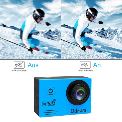  ODRVM WiFi Actioncam Full HD 1080P Unterwasserkamera Digital Wasserdicht 2.0 Zoll LCD Helmkamera mit 2 Stue. Batterien, Action cam fuer Kinder, Extremsport und Outdoor-Sportaktivitaete (BLA