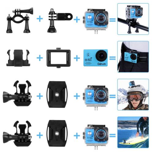  ODRVM WiFi Actioncam Full HD 1080P Unterwasserkamera Digital Wasserdicht 2.0 Zoll LCD Helmkamera mit 2 Stue. Batterien, Action cam fuer Kinder, Extremsport und Outdoor-Sportaktivitaete (BLA