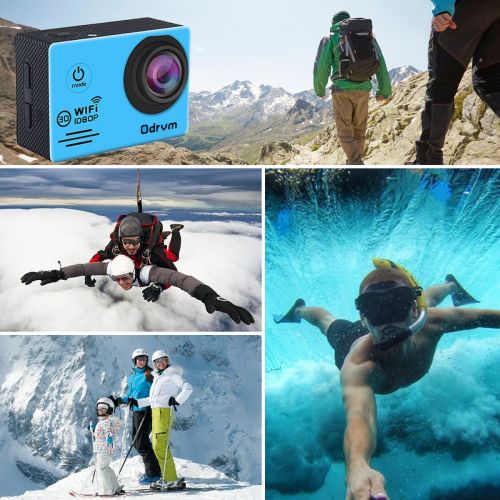  ODRVM WiFi Actioncam Full HD 1080P Unterwasserkamera Digital Wasserdicht 2.0 Zoll LCD Helmkamera mit 2 Stue. Batterien, Action cam fuer Kinder, Extremsport und Outdoor-Sportaktivitaete (BLA