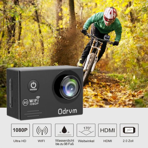  ODRVM WiFi Actioncam Full HD 1080P Unterwasserkamera Digital Wasserdicht 2.0 Zoll LCD Helmkamera mit 2 Stue. Batterien, Action cam fuer Kinder, Extremsport und Outdoor-Sportaktivitaete (BLA