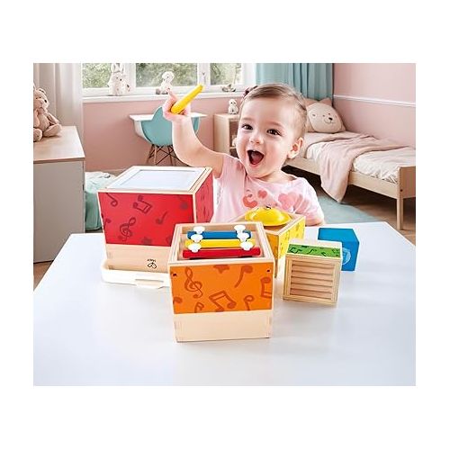  ODYSSEY Hape Stacking Music Set | Colorful 6 Piece Musical Box Toy, Wooden Set for Kids 18 Months+, L: 4.9, W: 4.9, H: 5.5 inch