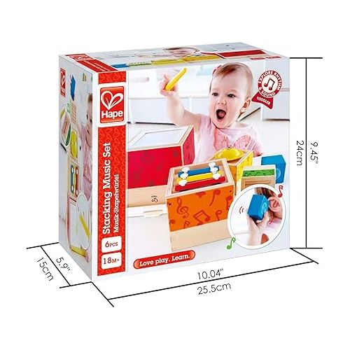  ODYSSEY Hape Stacking Music Set | Colorful 6 Piece Musical Box Toy, Wooden Set for Kids 18 Months+, L: 4.9, W: 4.9, H: 5.5 inch