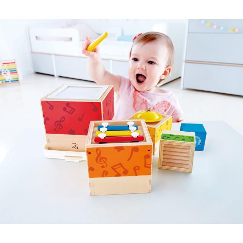  ODYSSEY Hape Stacking Music Set Colorful 6 Piece Musical Box Toy, Wooden Set for Kids 18 Months+, L: 4.9, W: 4.9, H: 5.5 inch