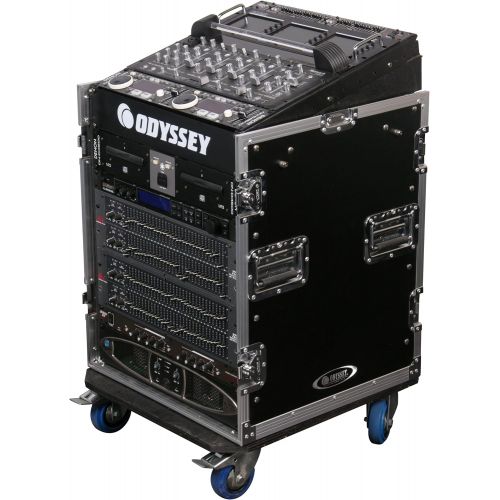  ODYSSEY Odyssey FZ1112W Flight Zone Ata Combo Rack With Wheels: 11u Top Slant, 12u Vertical