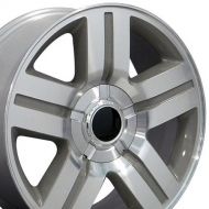 OE Wheels LLC OE Wheels 22 Inch Fit Chevy Silverado Tahoe GMC Sierra Yukon Cadillac Escalade CV84 Texas Machd Silver 22x9 Rims Hollander 5291 SET