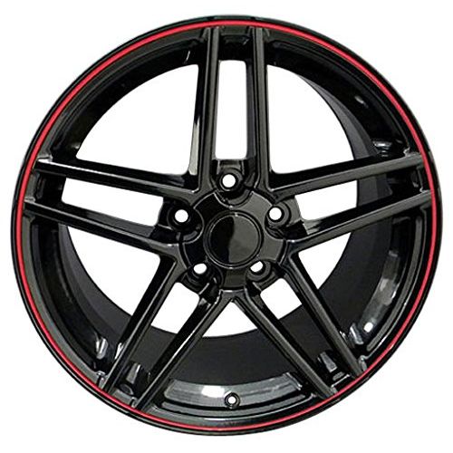  OE Wheels LLC OE Wheels 18 Inch Fits Chevy Camaro Corvette Pontiac Firebird C6 Z06 Style CV07A Gloss Black with Red Band 18x10.5 Rim