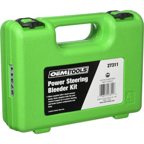  OEMTOOLS 27311 Power Steering Kit | Use a Hand Vacuum Pump to Bleed Lines | 3 Sizes of Brake Bleeder Adapters | Removes Trapped Air After Fluid Changes | Case Included