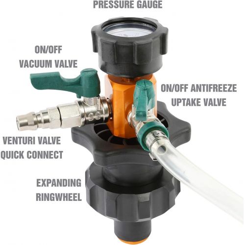  OEMTOOLS 24444 Kit, 5 Refill, Eliminate Trapped Air, and Test Cooling System for Leaks | Universal Adapters to Fit Most Radiator Coolant Bottle Necks