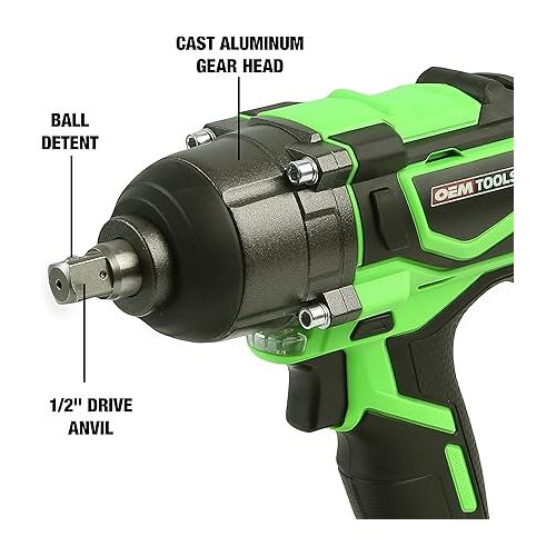  OEMTOOLS 24486 20V Max Lithium-Ion Brushless 1/2 Inch Impact Wrench, Lug Nut Remover, Torque Wrench, Socket Wrench, Cordless Impact Wrench with Battery