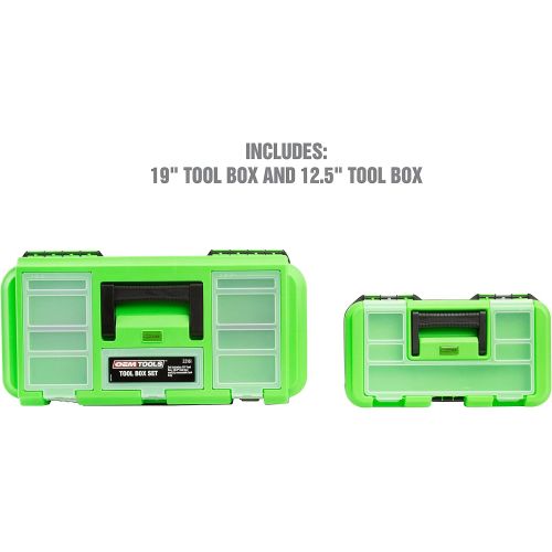  OEMTOOLS 22161 3 Piece Tool Box Set with Removable Tool Tray and Bonus 12.5 Tool Box, Black and Green Intermediate Tool Box Organizational System