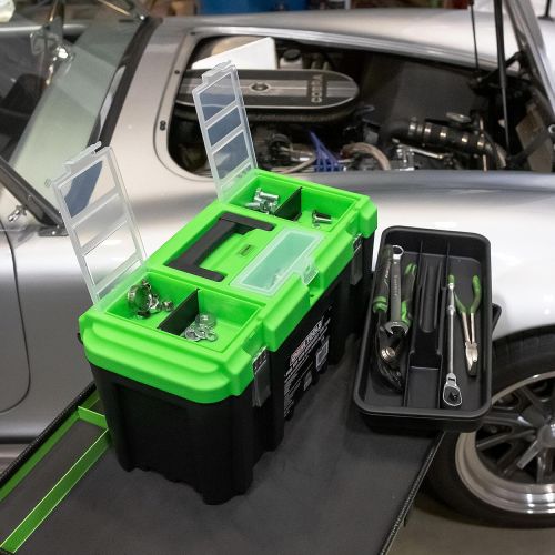  OEMTOOLS 22161 3 Piece Tool Box Set with Removable Tool Tray and Bonus 12.5 Tool Box, Black and Green Intermediate Tool Box Organizational System