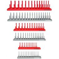 OEMTOOLS 22413 6 Piece SAE and Metric Socket Tray Set (Red and Gray), 1/4, 3/8, and 1/2 Drive Socket Holders Organizers for Tool Box