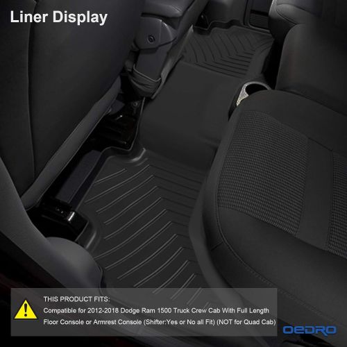  OEdRo oEdRo Floor Mats Fit for 2012-2018 Dodge Ram 1500/2500/3500 Crew Cab, Unique Black TPE All-Weather Guard Includes 1st and 2nd Row: Front, Rear, Full Set Liners