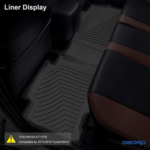  OEdRo oEdRo Floor Mats Fit for 2013-2018 Toyota RAV4, Unique Black TPE All-Weather Guard Includes 1st and 2nd Row: Front, Rear, Full Set Liners(Only Standard Models)