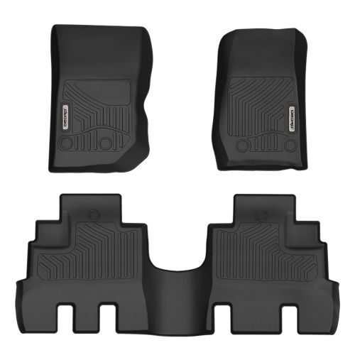  OEdRo oEdRo Floor Mats Liners Compatible for 2014-2018 Jeep Wrangler Unlimited 4 Door - Unique Black TPE All-Weather Guard,Includes 1st & 2nd Front Row and Rear JKU Floor Liner Full Set