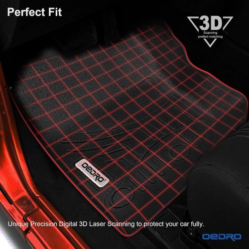 OEdRo oEdRo Floor Mats Liners Compatible for 2014-2018 Jeep Wrangler Unlimited 4 Door - Unique Black TPE All-Weather Guard,Includes 1st & 2nd Front Row and Rear JKU Floor Liner Full Set