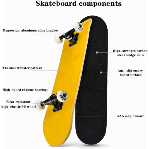  OFFA 31 Inch Longboard Deck Complete Cruiser, 7 Layers Maple Longboard,Skateboard for Gift for Adult Kids Teens Beginner (Color : C)