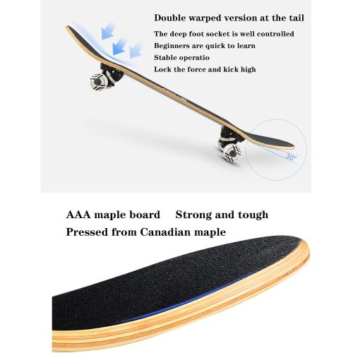  OFFA 31 Inch Longboard Deck Complete Cruiser, 7 Layers Maple Longboard,Skateboard for Gift for Adult Kids Teens Beginner (Color : C)