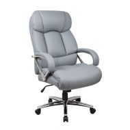 OFFICE FACTOR Office Factor Leather Office Chair, Fully Adjustable Big and Tall Office Chair, Swivel Office Chair with Castor Wheels, 500 Lbs Rated Leather Executive Chair (Gray)