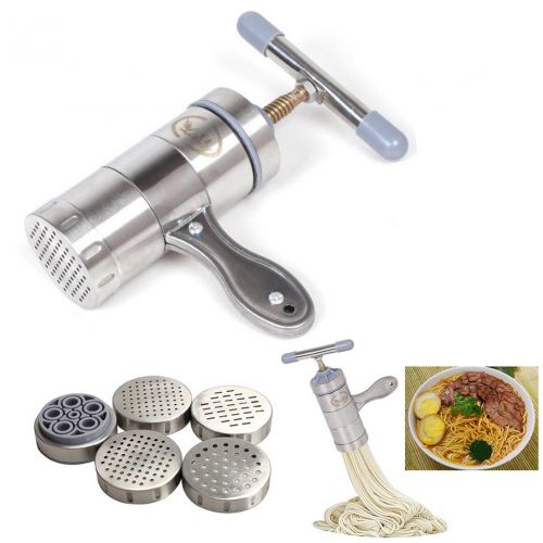  OFKPO Multifunktion Kueche Zubehoer Edelstahl Nudelmaschine mit 5 Noodle Mould,GemueSe Obst Saftpresse DrueCken