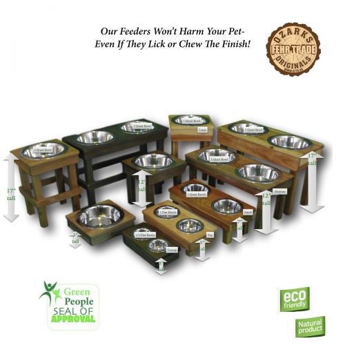  OFTO Raised Dog Single or Double Bowls - Solid Wood Cat and Dog Bowl Stands, NO ASSEMBLY REQUIRED! Stainless Steel Bowl(s) Large, Medium, and Universal Sizes - Eco-Friendly and Non-Toxi