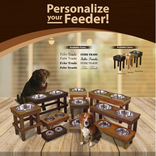  OFTO Raised Dog Single or Double Bowls - Solid Wood Cat and Dog Bowl Stands, NO ASSEMBLY REQUIRED! Stainless Steel Bowl(s) Large, Medium, and Universal Sizes - Eco-Friendly and Non-Toxi