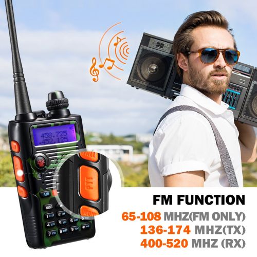  OGL 8 Watt 2800mAh Two Way Radio Rechargeable Large Battery FCC Dual Band VHF 136-174MHz and UHF 400-520MHz Long Range Water Resistant 128 Channels Walkie Talkie with Earpiece Full Kit