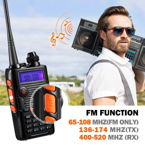  OGL Two Way Radio 8 Watt 2800mAh Rechargeable Large Battery FCC Dual Band VHF 136-174MHz UHF 400-520MHz Long Range Water Resistant 128 Channels Walkie Talkie Earpiece Full Kit (Upgrade