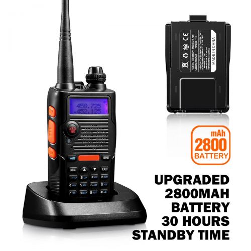  OGL Two Way Radio 8 Watt 2800mAh Rechargeable Large Battery FCC Dual Band VHF 136-174MHz UHF 400-520MHz Long Range Water Resistant 128 Channels Walkie Talkie Earpiece Full Kit (Upgrade