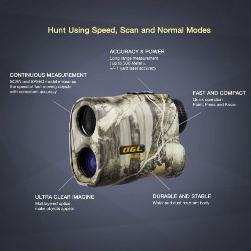  OGL Hunting Rangefinder 6X Pro Laser Range Finder Accurate Speed and Range Mode with Scan 540 Yards Monocular with LCD Display Wild Hunter 500