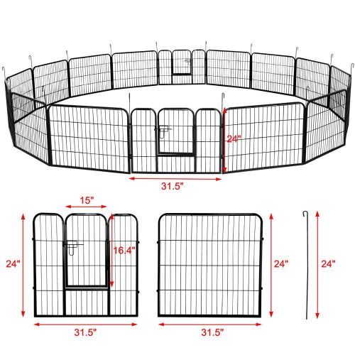  OHOJIDA OHO 16 Panel Heavy Duty Indoor Outdoor Metal Cage Crate Pet Dog Cat Duck Rabbits Fence Exercise Playpen Kennel