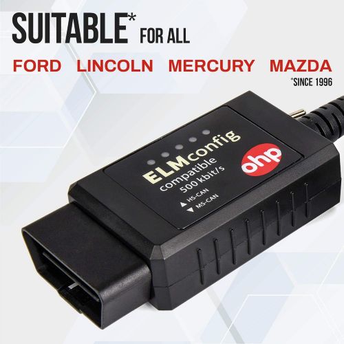  OHP ELMconfig FORScan OBD2 USB Adapter for Windows, Ford Diagnostic ELM327 Coding Tool with MS-CAN / HS-CAN Switch